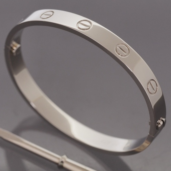 Luxury Silver Stainless Steel 18k gold plated Bangle Bracelet, engraved 16cm - Picture 5 of 5